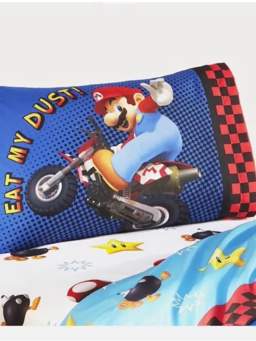 Nintendo Blue and Red Mario Racing Kids Pillowcase & Sheet Set